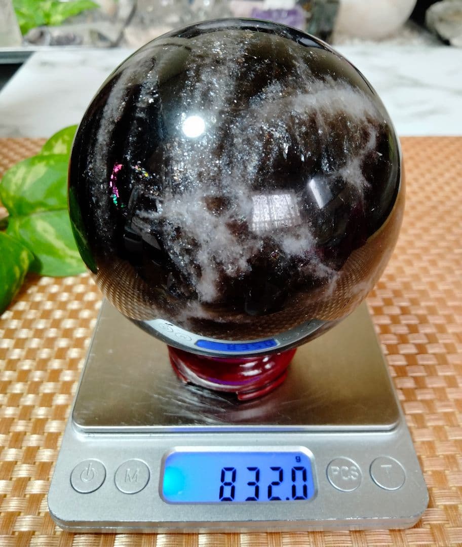 【純天然】★大サイズ★★厄除け・魔除け★天然石83mm モリオン スフィア 丸玉