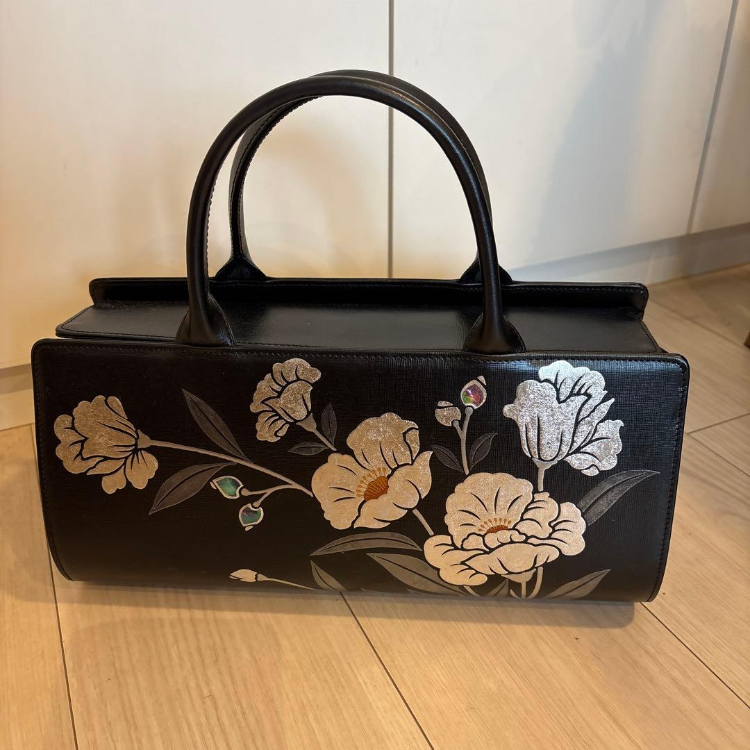 牛革蒔絵 和装用バッグ プラチナ箔 さかもとコレクション
