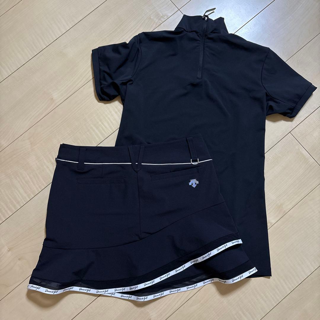 デサント【LUXE】ゴルフ　モックネックシャツ　スカート　上下2点セット　L/M