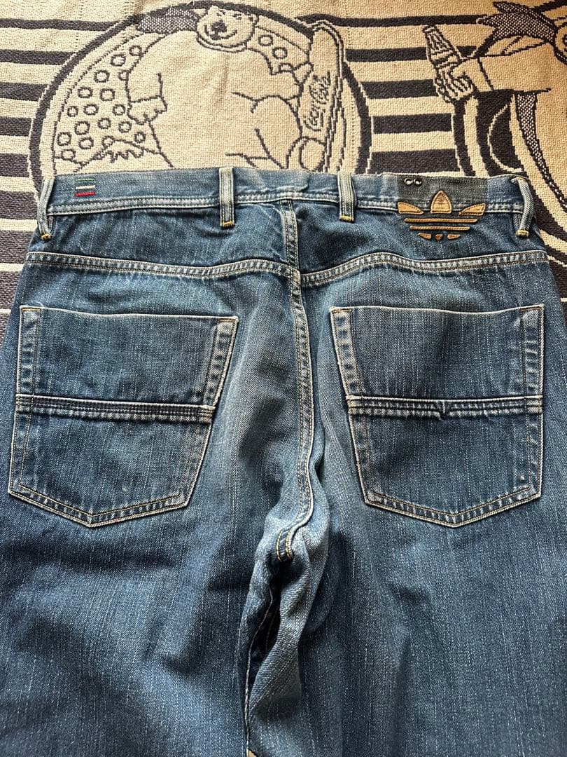 レア　00s diesel×adidas イタリア製　ワイドデニムパンツ　濃紺