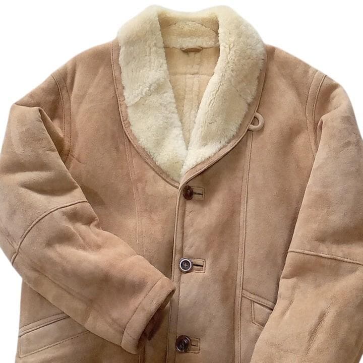 美品 90s BEAMS別注 LETHER WORKS 羊革 ムートンコート M