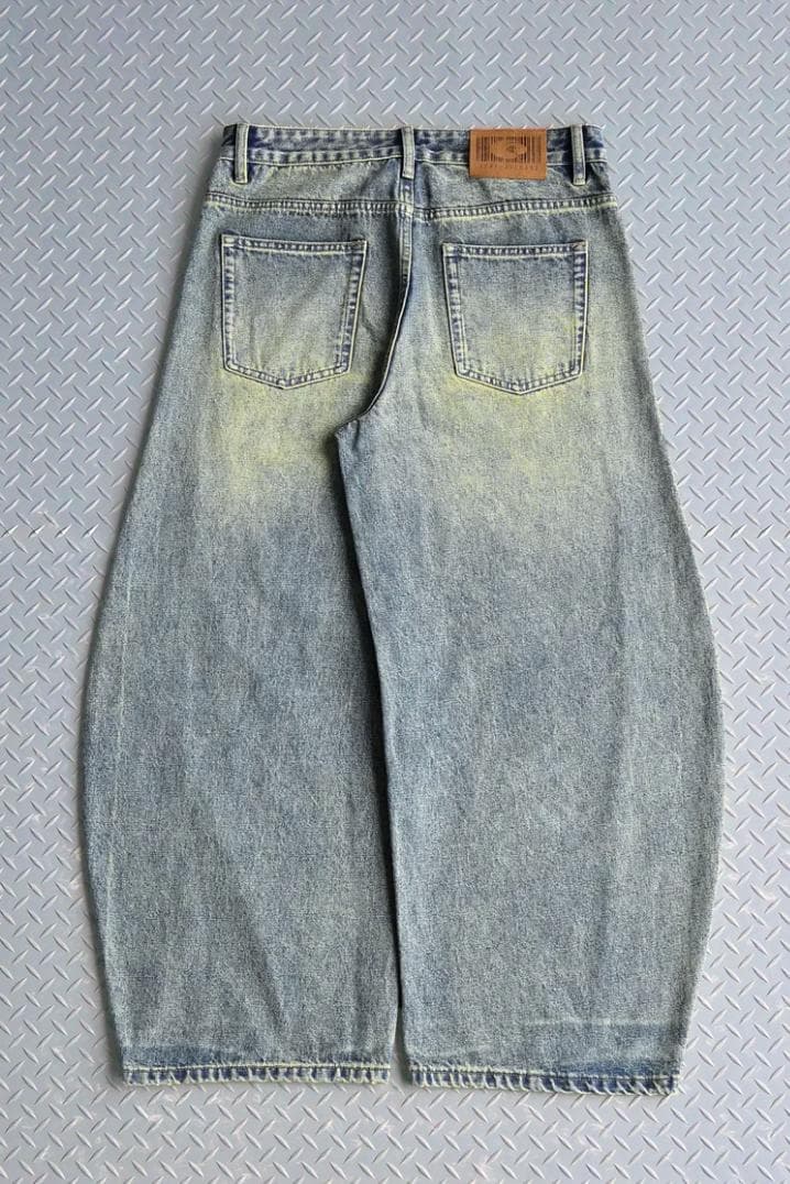 L2090　ウォッシュドステッチバルーンデニム　M（lightgreen）地底人