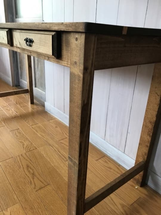 受注製作☆ミシンテーブル☆事務机【1400】引き出し３杯アンティック家具;ダーク