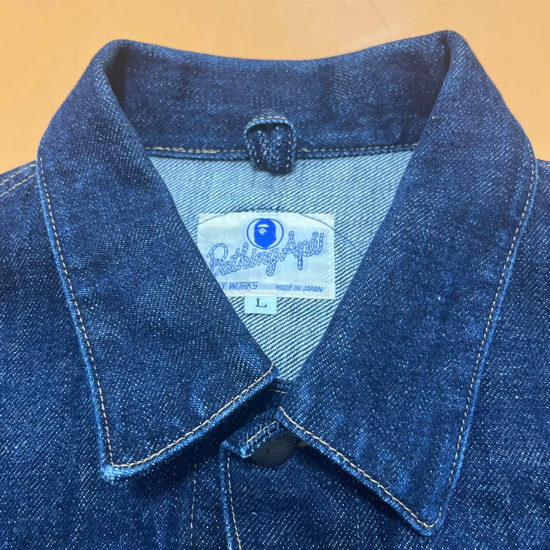 90s 初期　アベイシングエイプ　デニム　ジャケット　ロゴ　刺繍　L