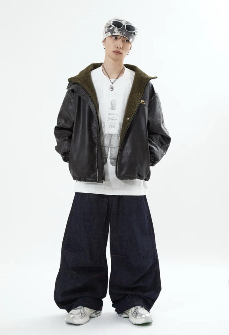 【SALE】L2084リバーシブルPUレザージャケットL（black）地底人