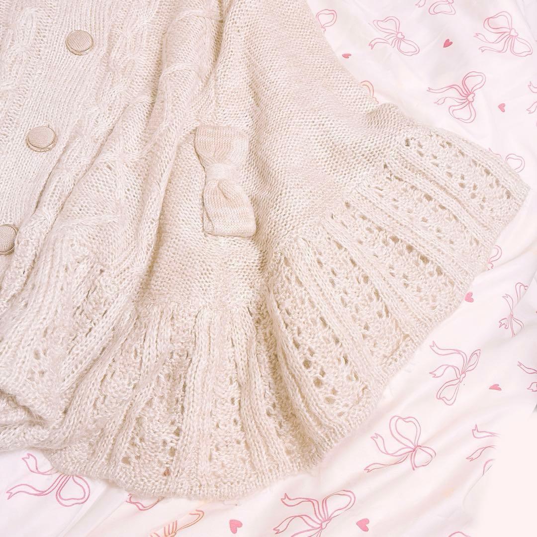 美品✨Lizmelo リズメロ　ニットポンチョ　ベージュ　リボン　ケーブル　M