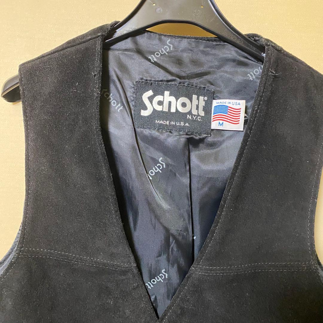 Schott スエードレザーベスト　Mサイズ(右肩に2箇所穴あり)