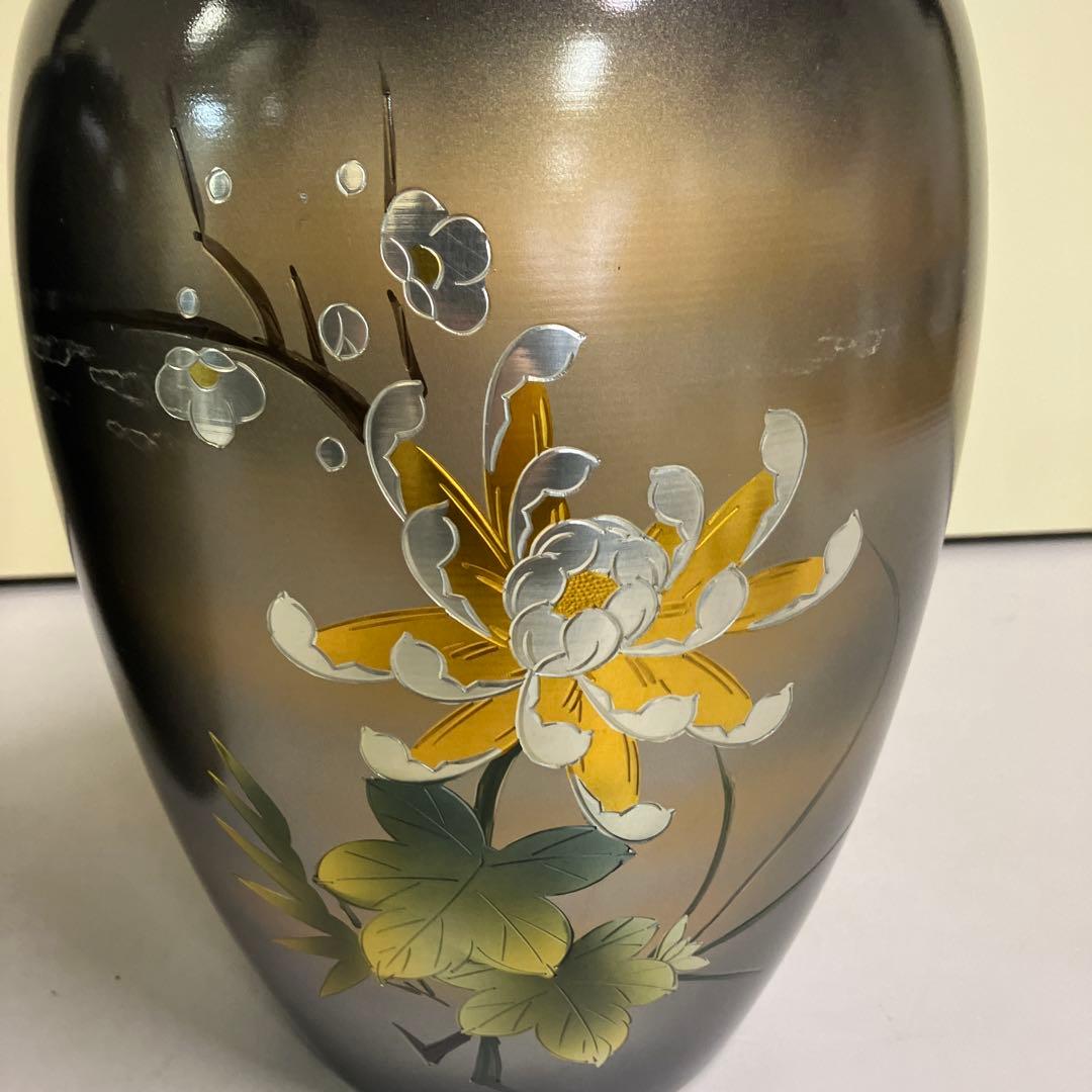 D壁 アルミ製 昭和レトロ 広口 骨董品 花瓶 花器 2つセット 外箱付き
