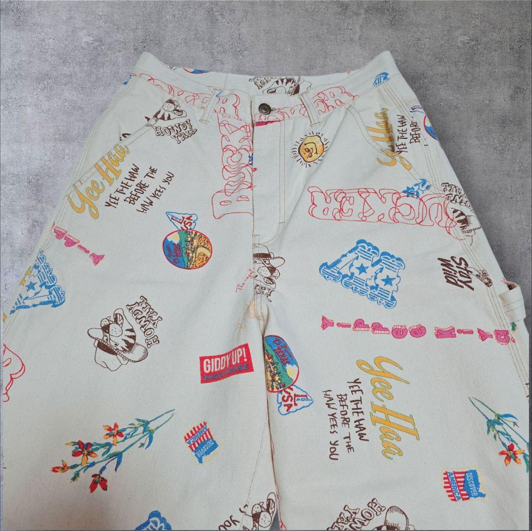 即完売 ロデオクラウンズ 総柄 ペインターパンツ M 白 デニム ワイド 希少