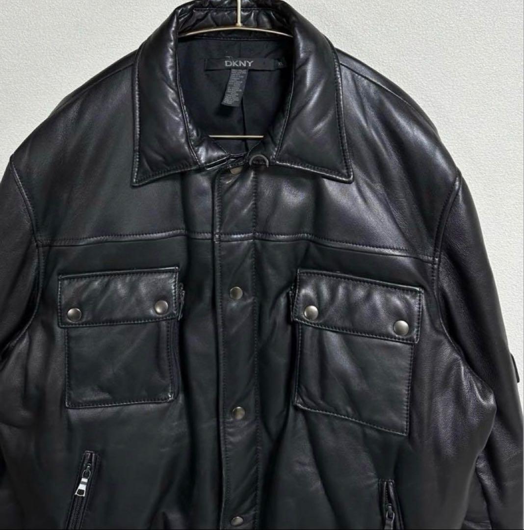 90s 美品 リアルレザー ショートダウン DKNY 本革 羊革 モード