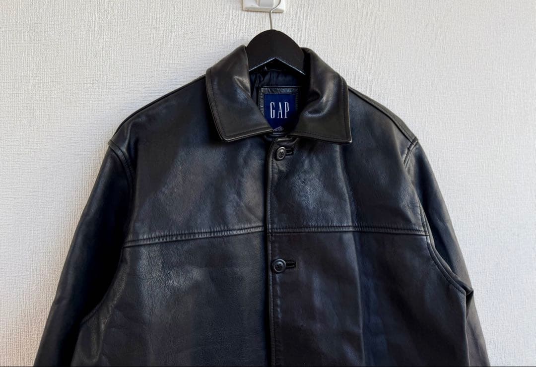 超スペシャル 90s GAP ギャップ レザー カーコート S ブラック 黒