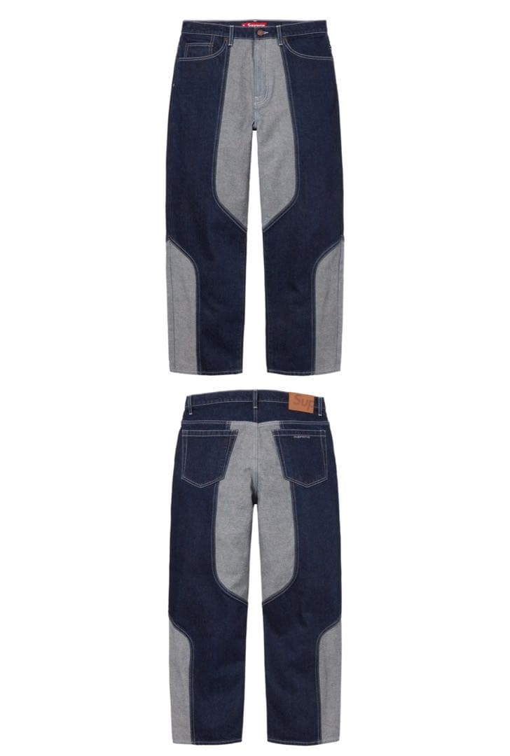 Supreme 2-Tone Paneled Baggy Jean ！