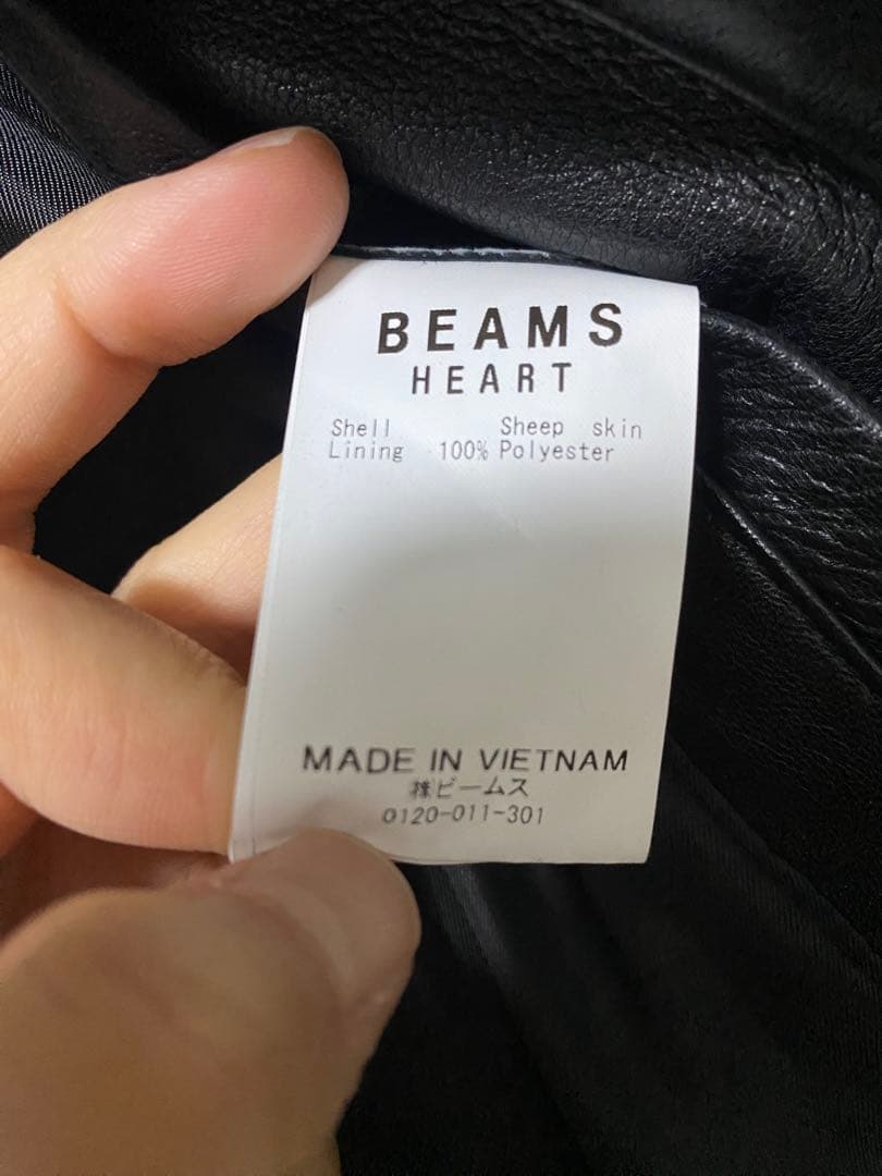 BEAMS HEART ブラック レザーシングルライダースジャケット Lサイズ