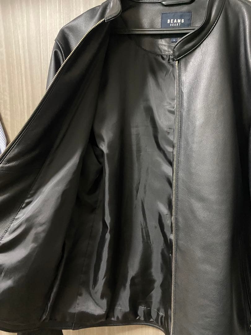 BEAMS HEART ブラック レザーシングルライダースジャケット Lサイズ