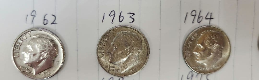 ケネディハーフダラー 1962-2005年アメリカ　ダイム銀貨
