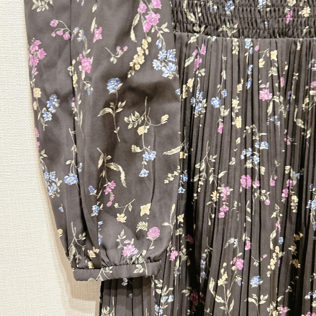 【美品】セルフォード 花柄 ロングワンピース プリーツ　リボン　38 M 春　秋