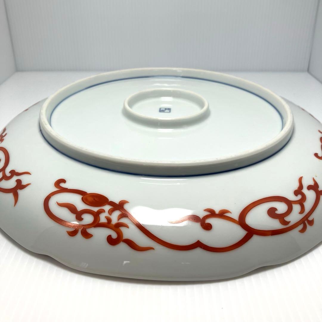 希少 有田焼 林斎窯 古伊万里 大皿 丸皿 赤色 伝統工芸 32cm