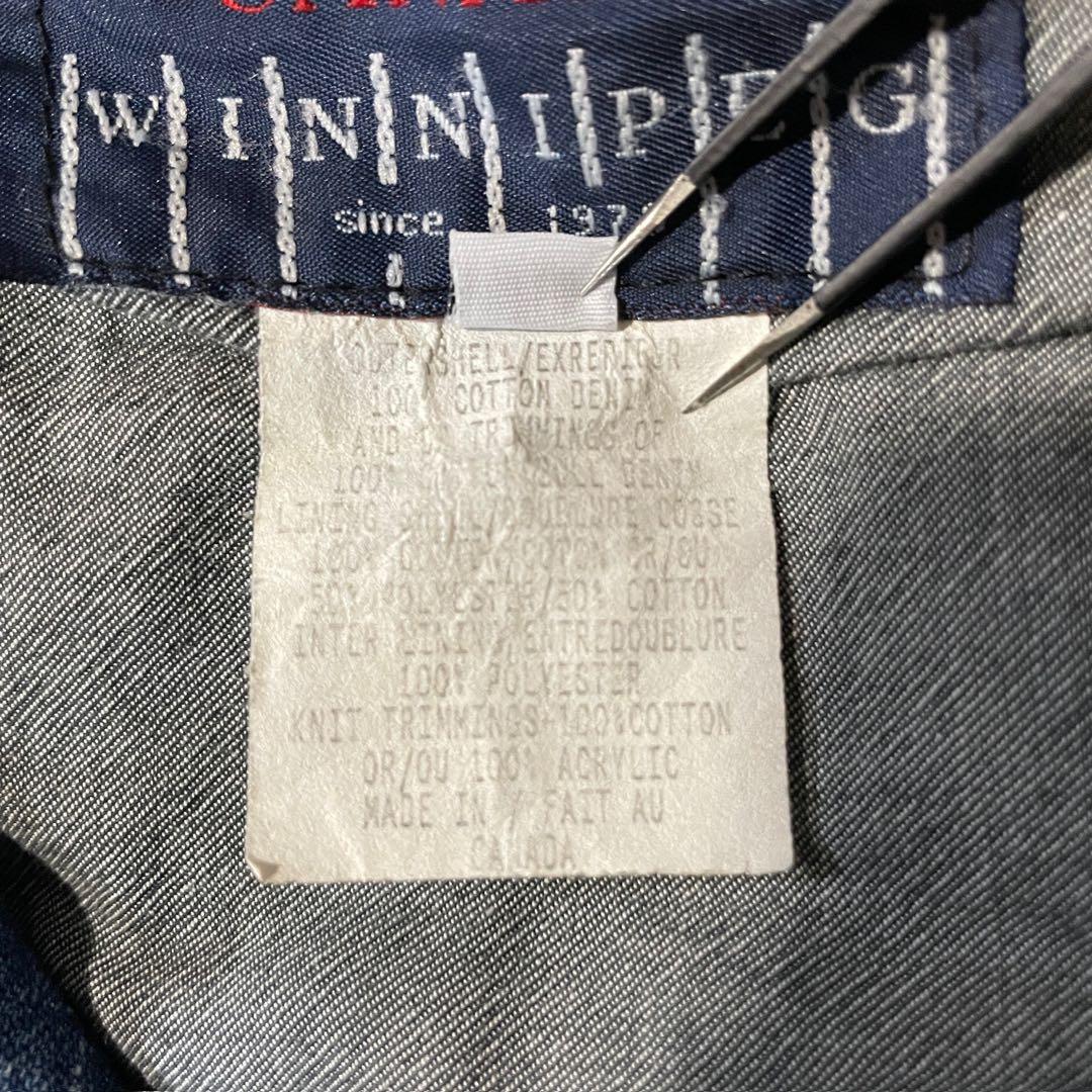 【US輸入古着 希少 デニムジャケット】ゆるだぼ L〜XL ワンポイント刺繍ロゴ