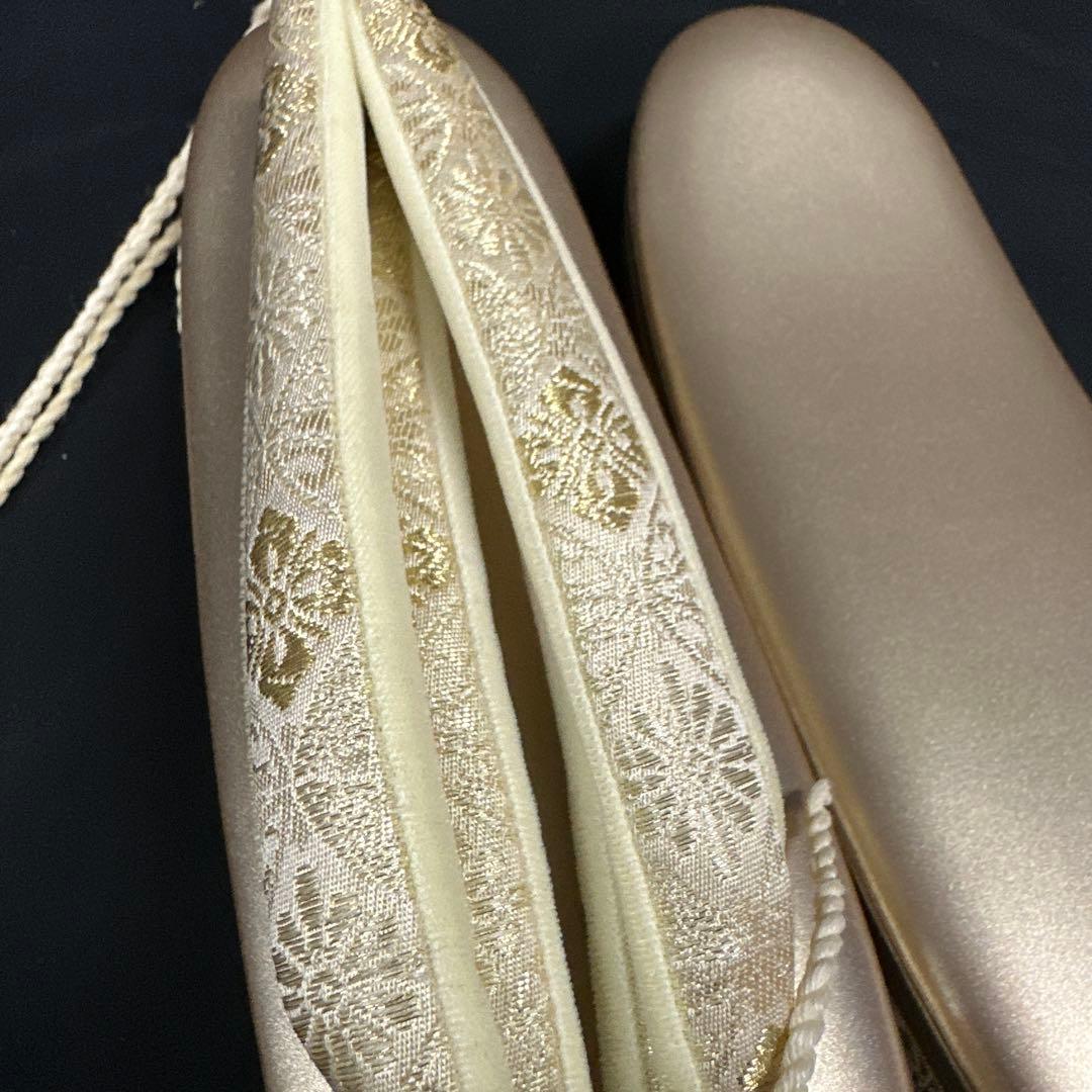 【専用】新品 高級 正絹 草履バック 丸型 錦 金手 本革草履 菊の好 2967