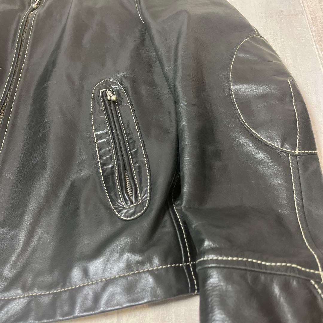 【最高級牛革光沢感抜群】BEAMS レザー ステッチバイカー シングルライダース