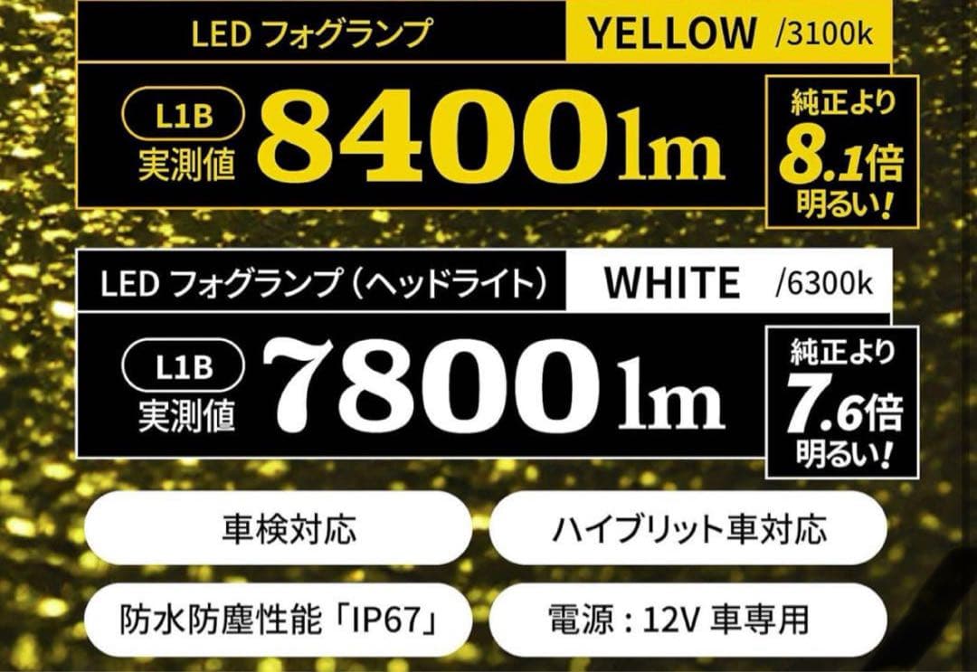 VELENO フォグランプ LED L1B 8400lm イエロー 黄色 14