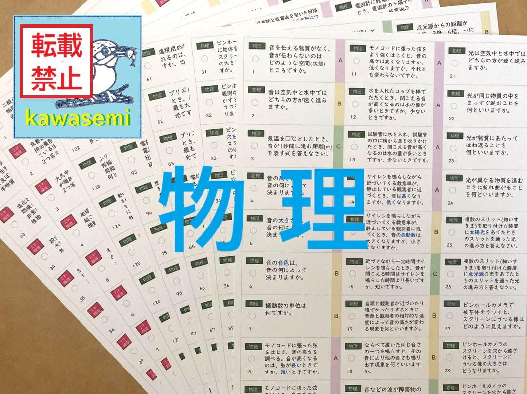 【中学受験】理科の基本事項 知識編 理科 暗記カード フルセットc