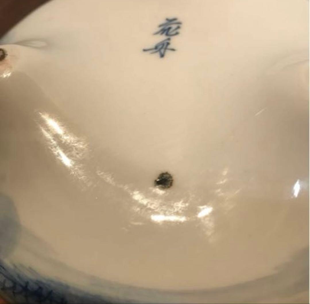 美品　有田焼　花舟　三脚　香炉　染付の山水画が素敵な　蓋まで丁寧に描かれています