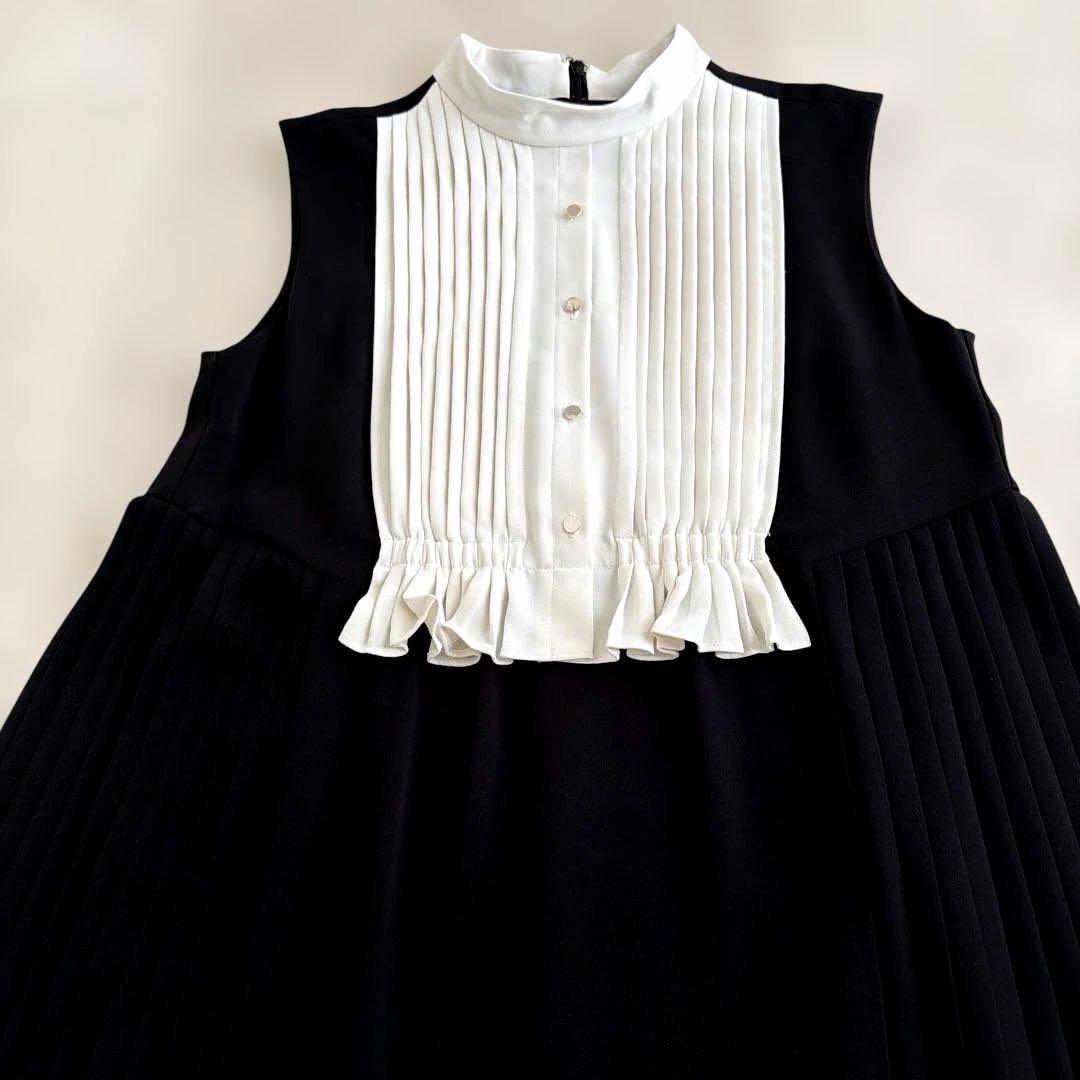 美品！CELFORD ノースリーブプリーツロングワンピース 黒/白
