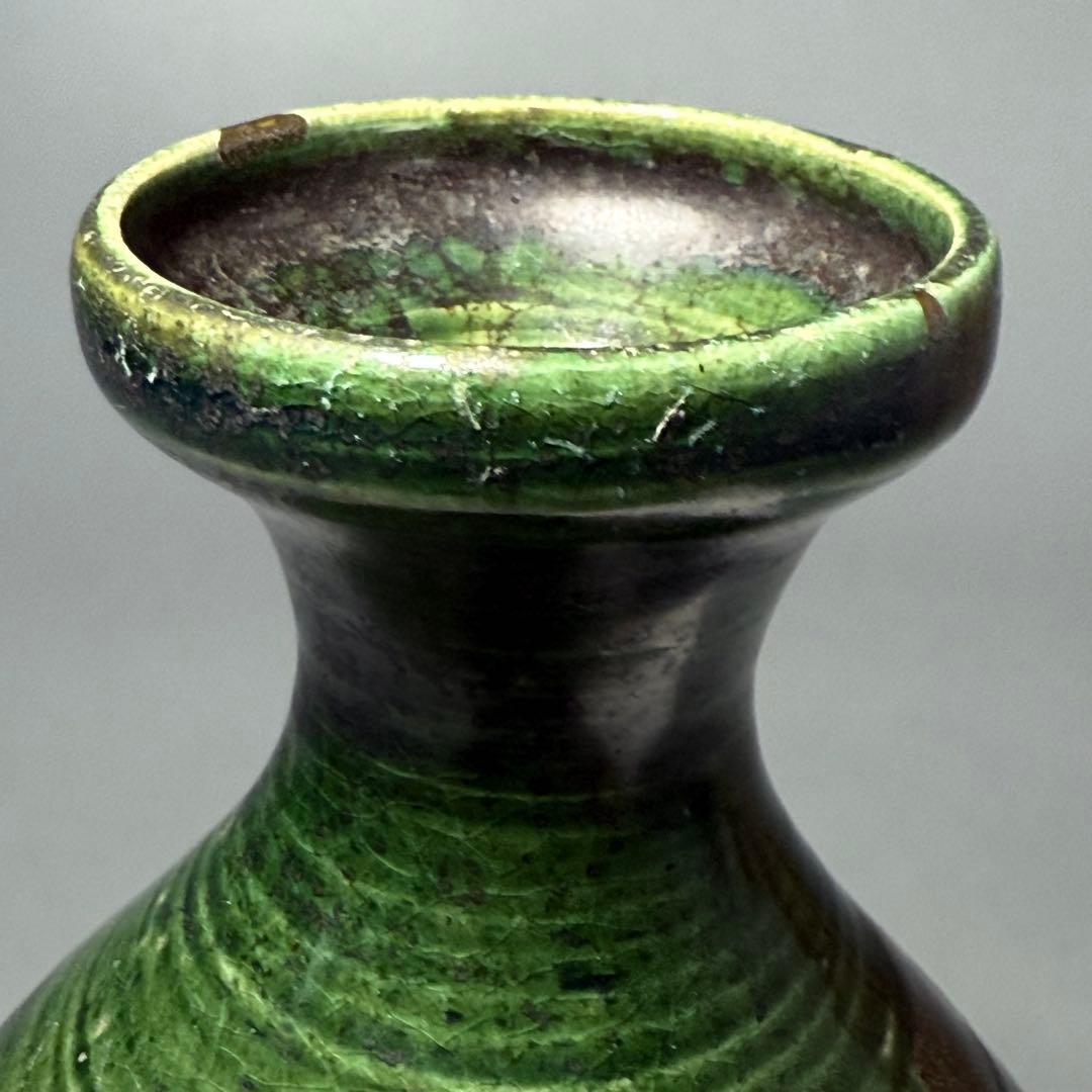 江戸時代　織部沢瀉文　花瓶　徳利　古美術　桐箱付　蒐集家旧蔵品　高19.5cm