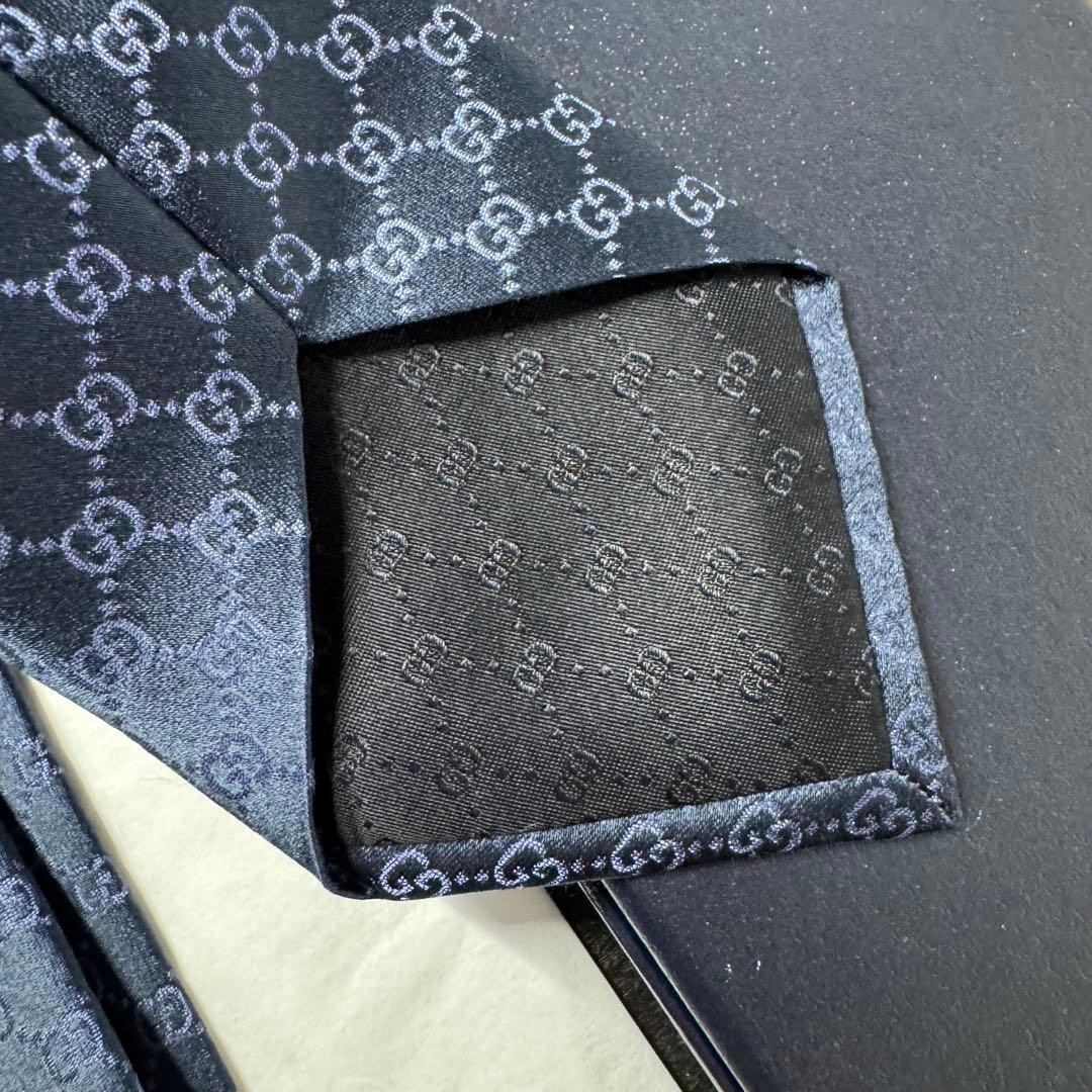 最高級 GUCCI グッチ GG柄 ネクタイ シェリーライン ベルト柄 ネイビー