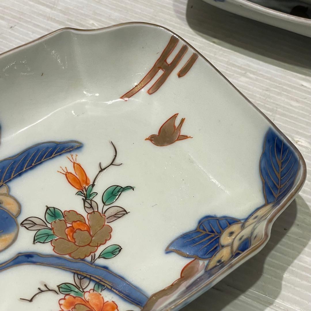 角形錦手　中手塩皿　さしみ皿　錦絵　おまとめ　20枚　年代物　共箱入り