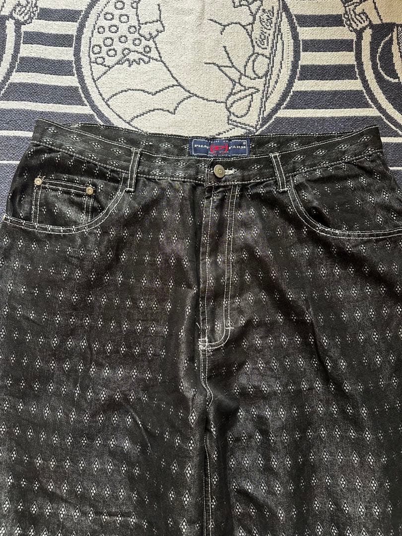 90s〜 PHAT FARM バギーデニムパンツ　ブラック　総柄　00s