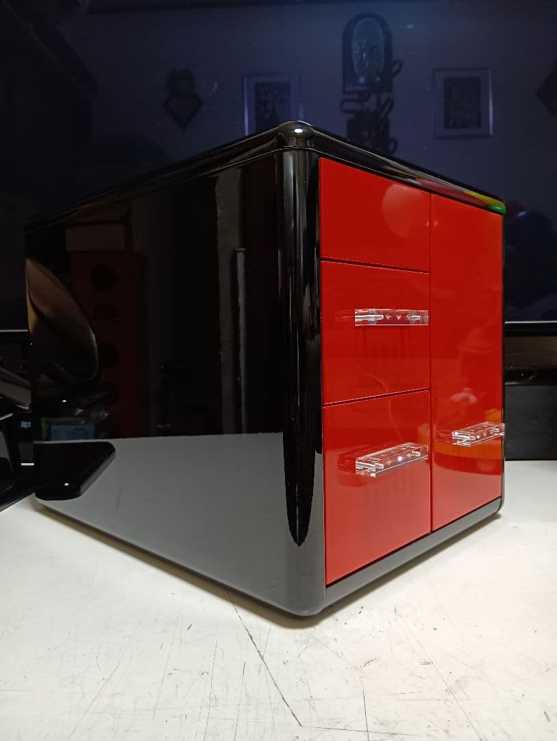 希少　萩原家具　ポストモダン　赤×黒　ラインストーン　ウッド　アート　ドレッサー