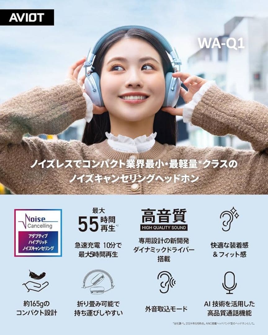 AVIOT WA-Q1 ノイズキャンセリング搭載 ワイヤレスヘッドホン　ブラック