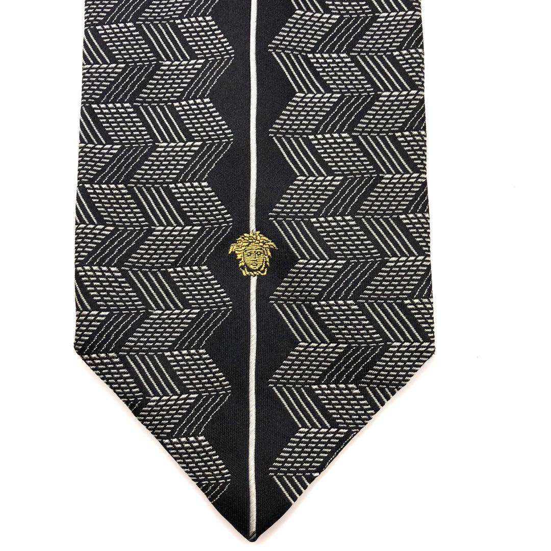 【美品】GIANNI VERSACE ネクタイ 幾何学柄 グレー ブラック