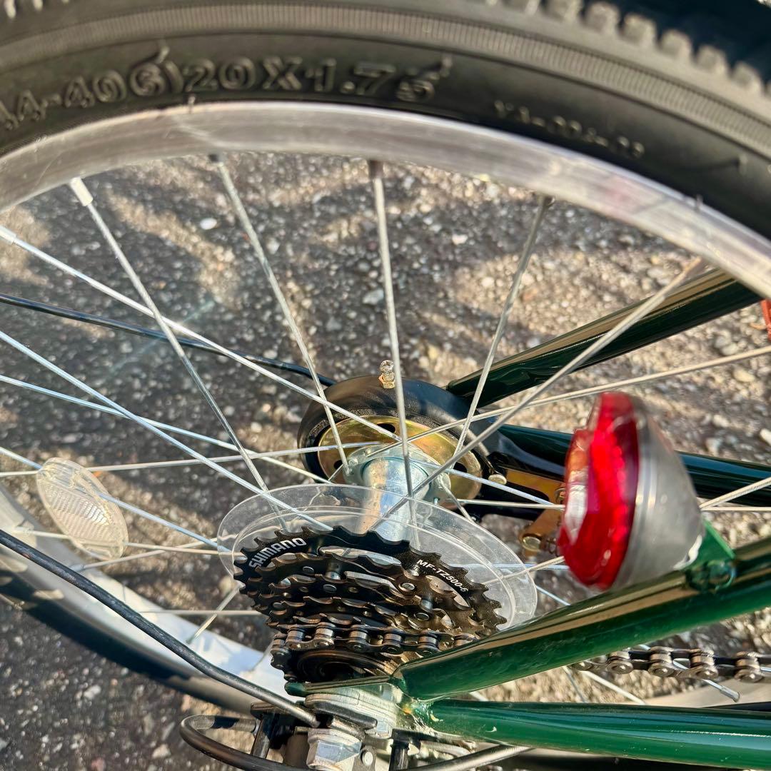 前カゴ付き 折りたたみ自転車 20インチ グリーン シマノ製ギア搭載