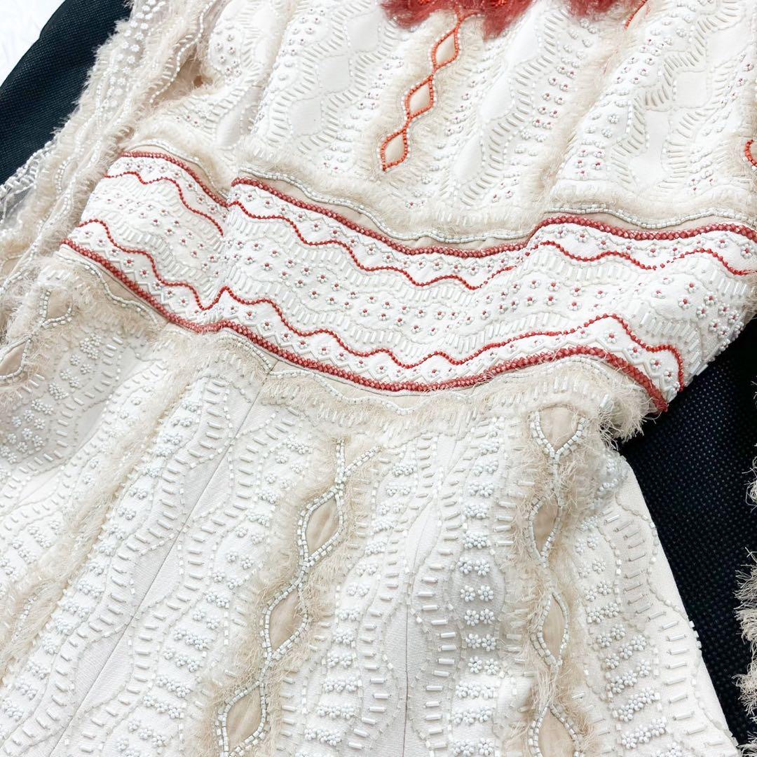 正規品 VALENTINO 白タグ ビーズ刺繍Aラインワンピース シルク混 38