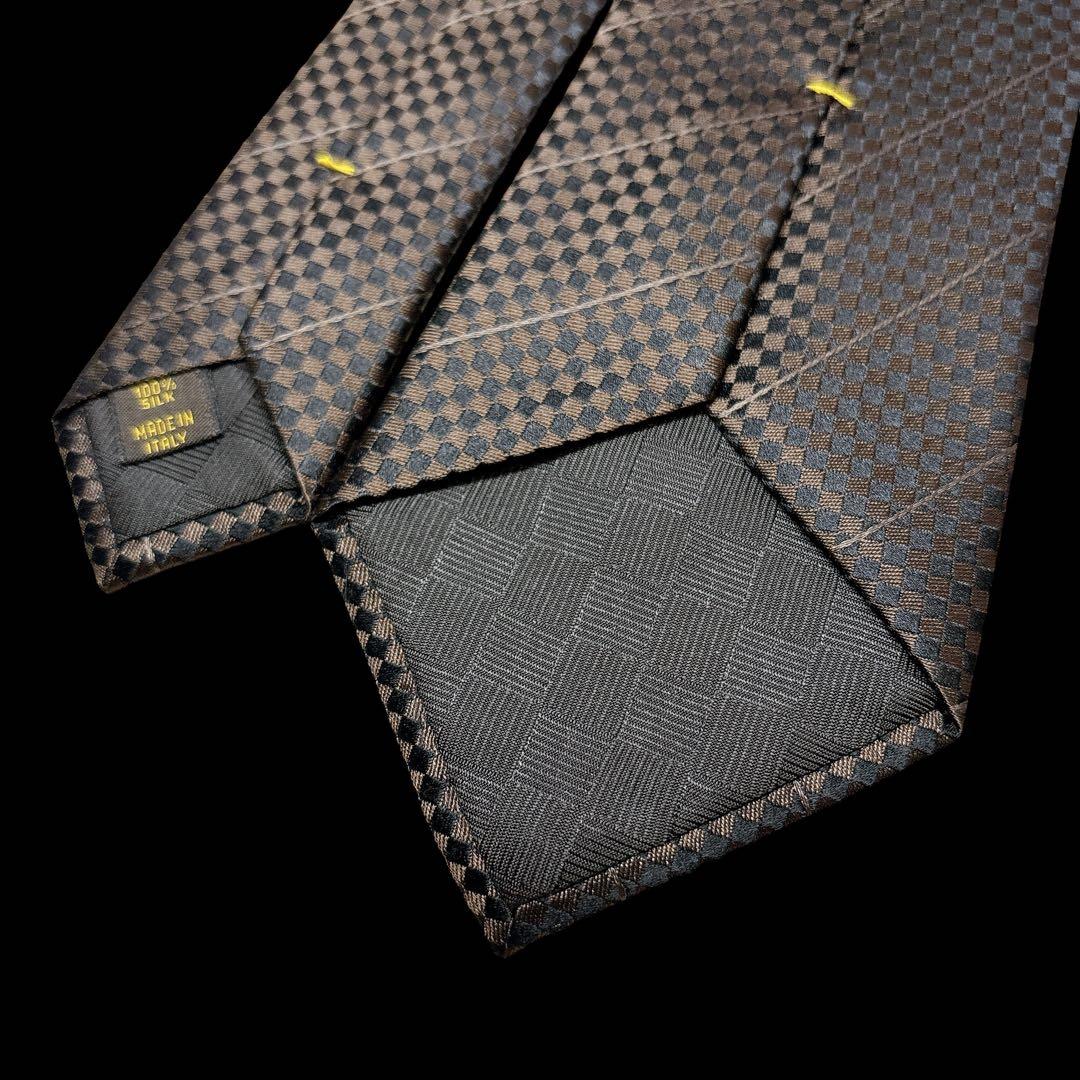 美品 ルイヴィトン ダミエ柄 シルクネクタイ 王道ブラウン 光沢 ロゴ入り