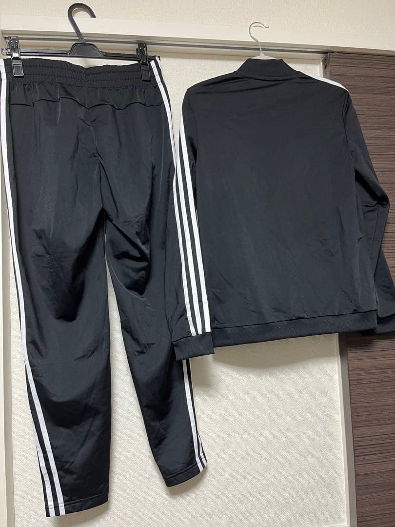 アディダス ジャージ 上下セット レディース L 黒×白 3本ライン