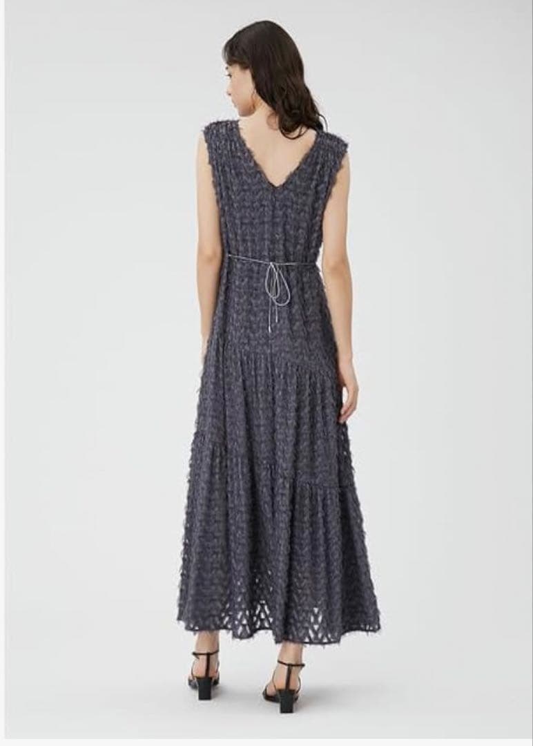 【美品】FRAY I.D フリンジジャガードカシュクールワンピース GRY