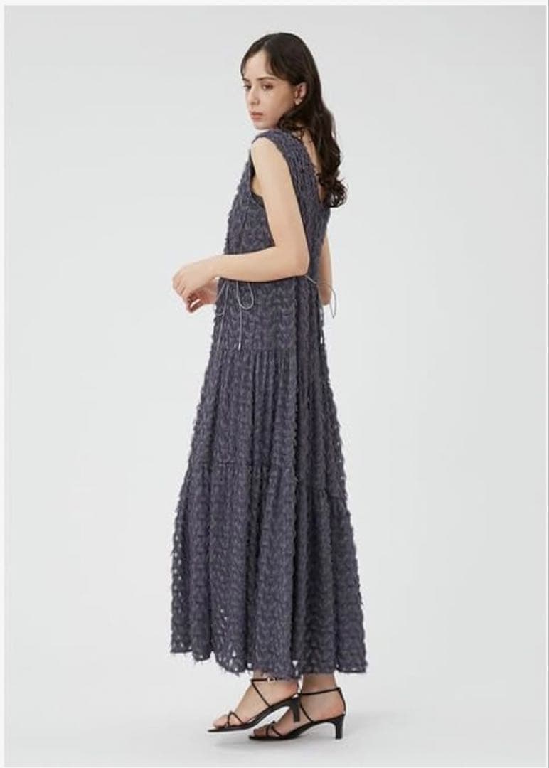 【美品】FRAY I.D フリンジジャガードカシュクールワンピース GRY