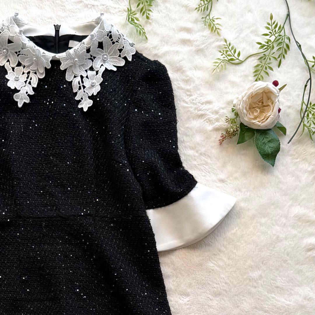 Leja レジャ 花柄レースカラースパンコール刺繍Aラインフレアドレスワンピース