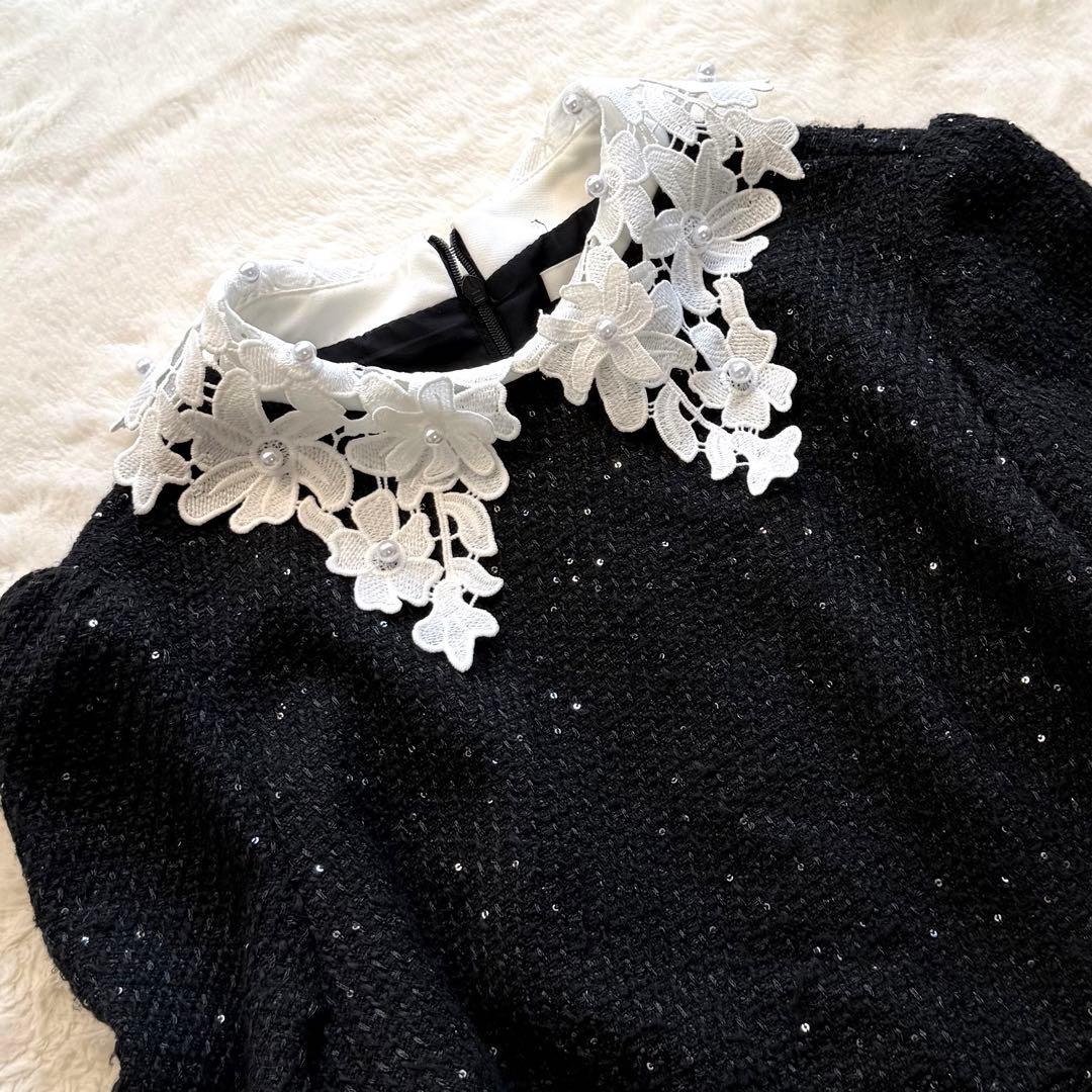 Leja レジャ 花柄レースカラースパンコール刺繍Aラインフレアドレスワンピース