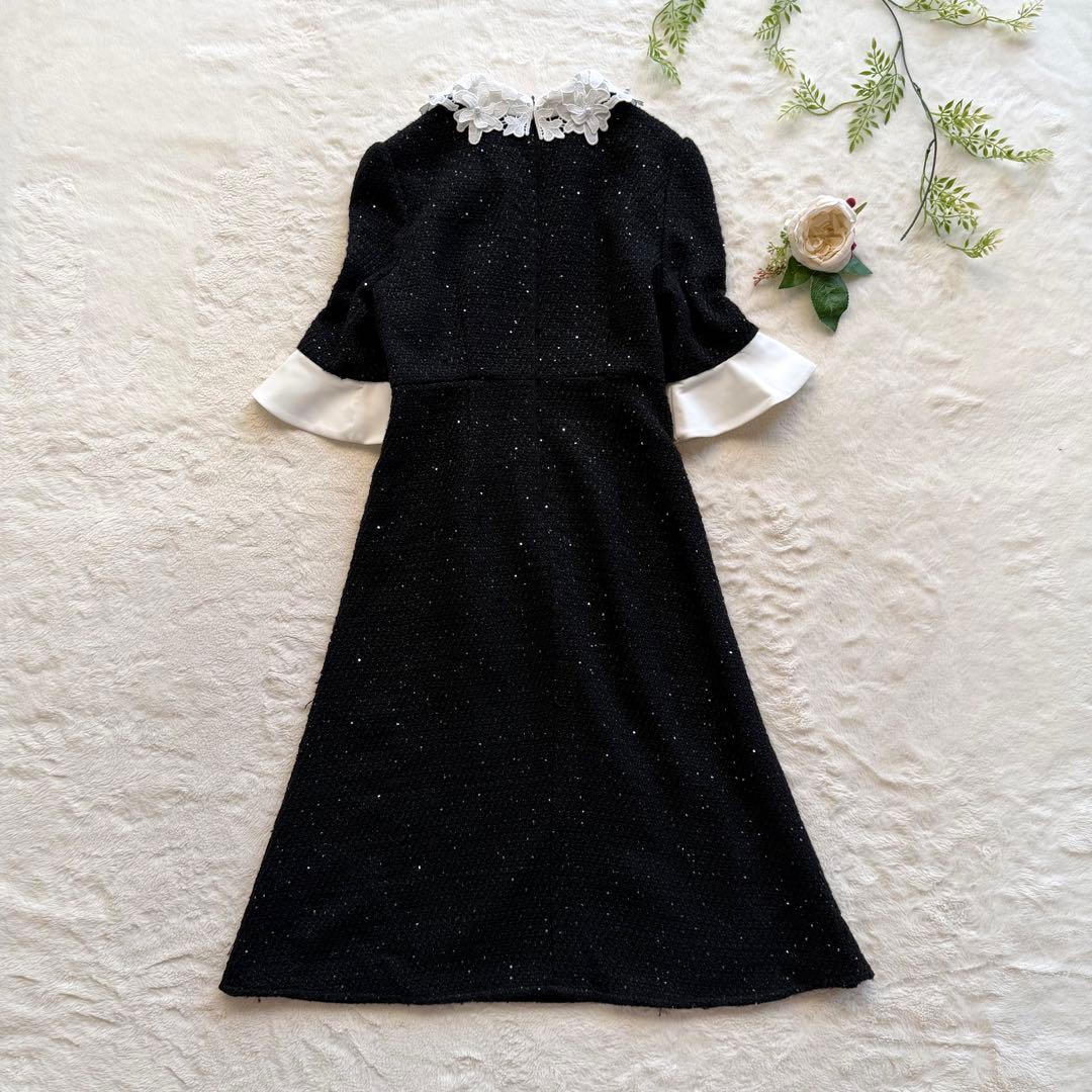 Leja レジャ 花柄レースカラースパンコール刺繍Aラインフレアドレスワンピース