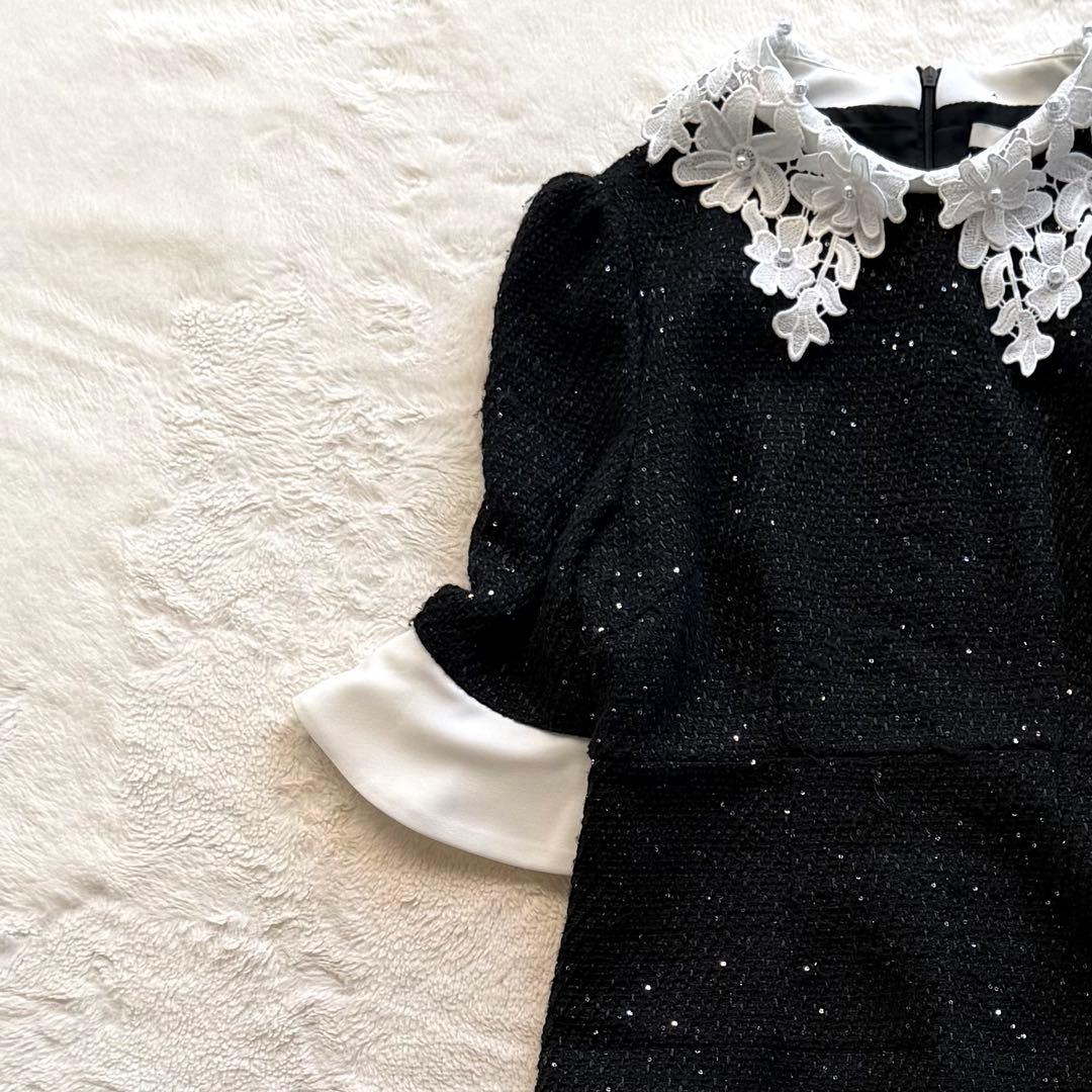 Leja レジャ 花柄レースカラースパンコール刺繍Aラインフレアドレスワンピース