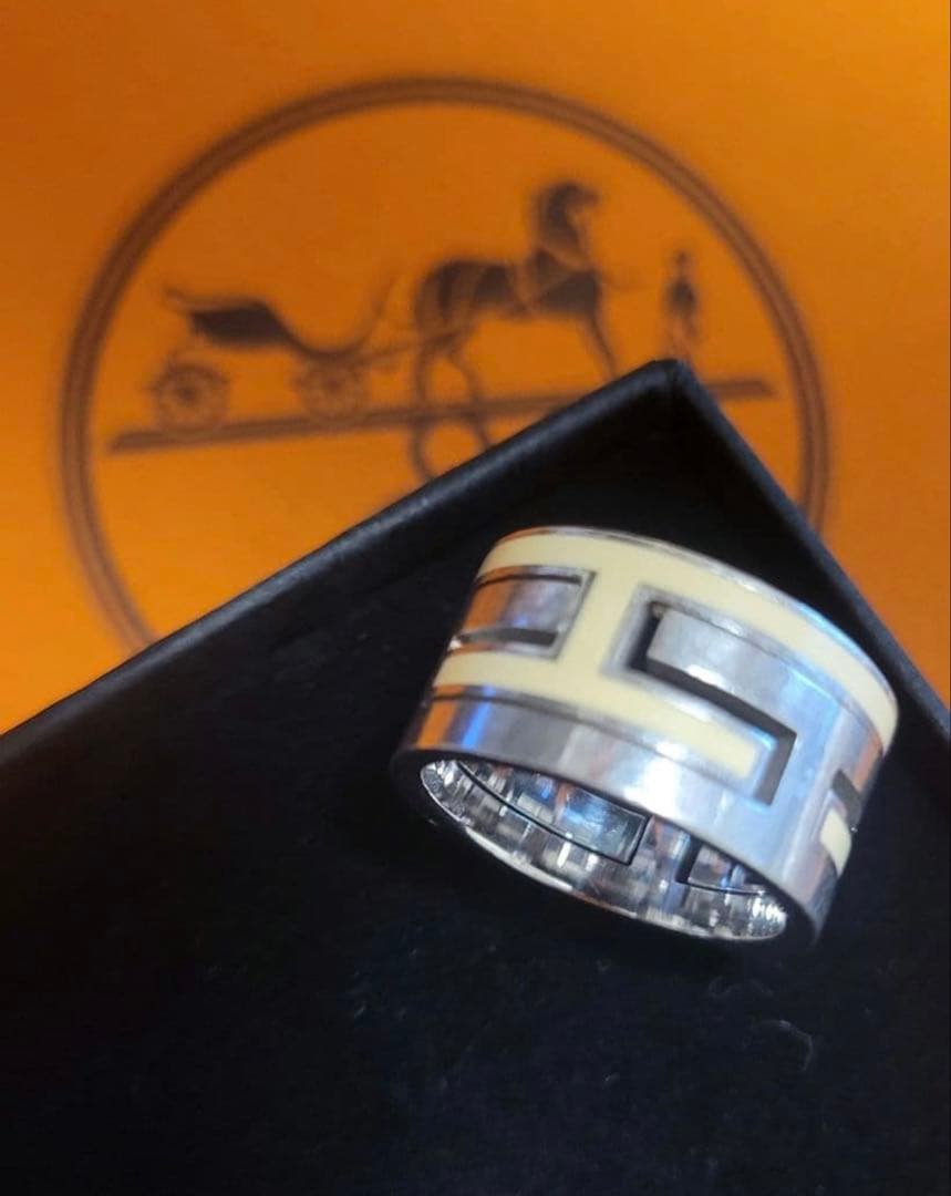 HERMES ムーブアッシュシルバーエナメル リング