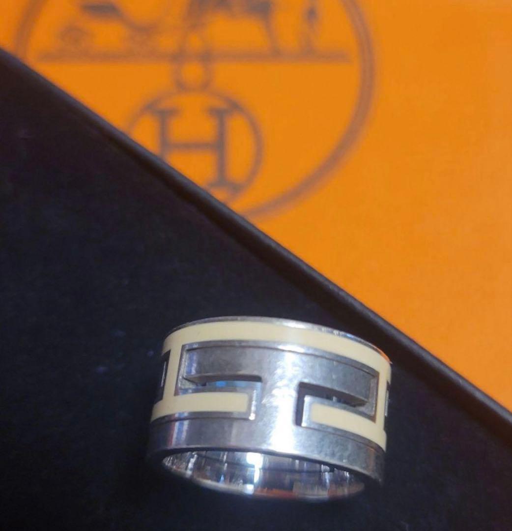 HERMES ムーブアッシュシルバーエナメル リング