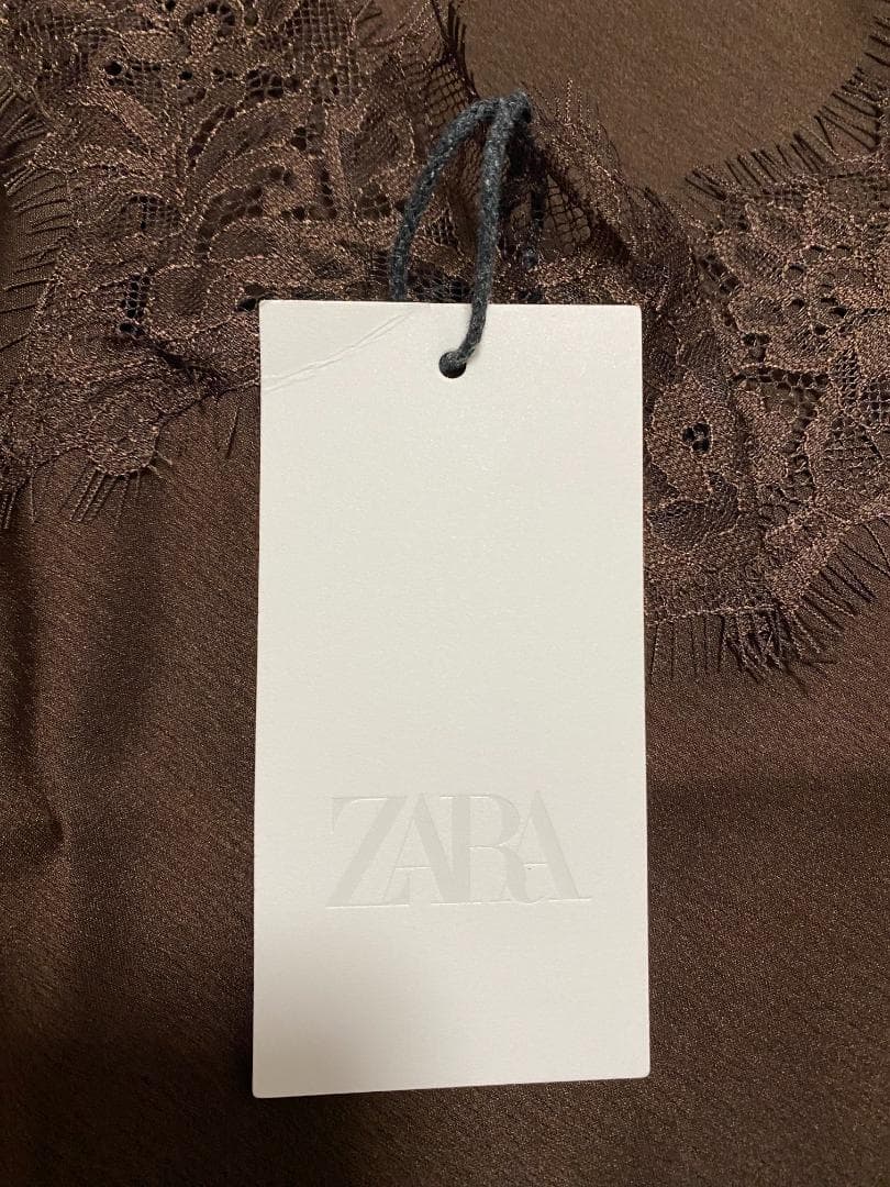 新品! ZARA アシンメトリーレースワンピース ブラウン S