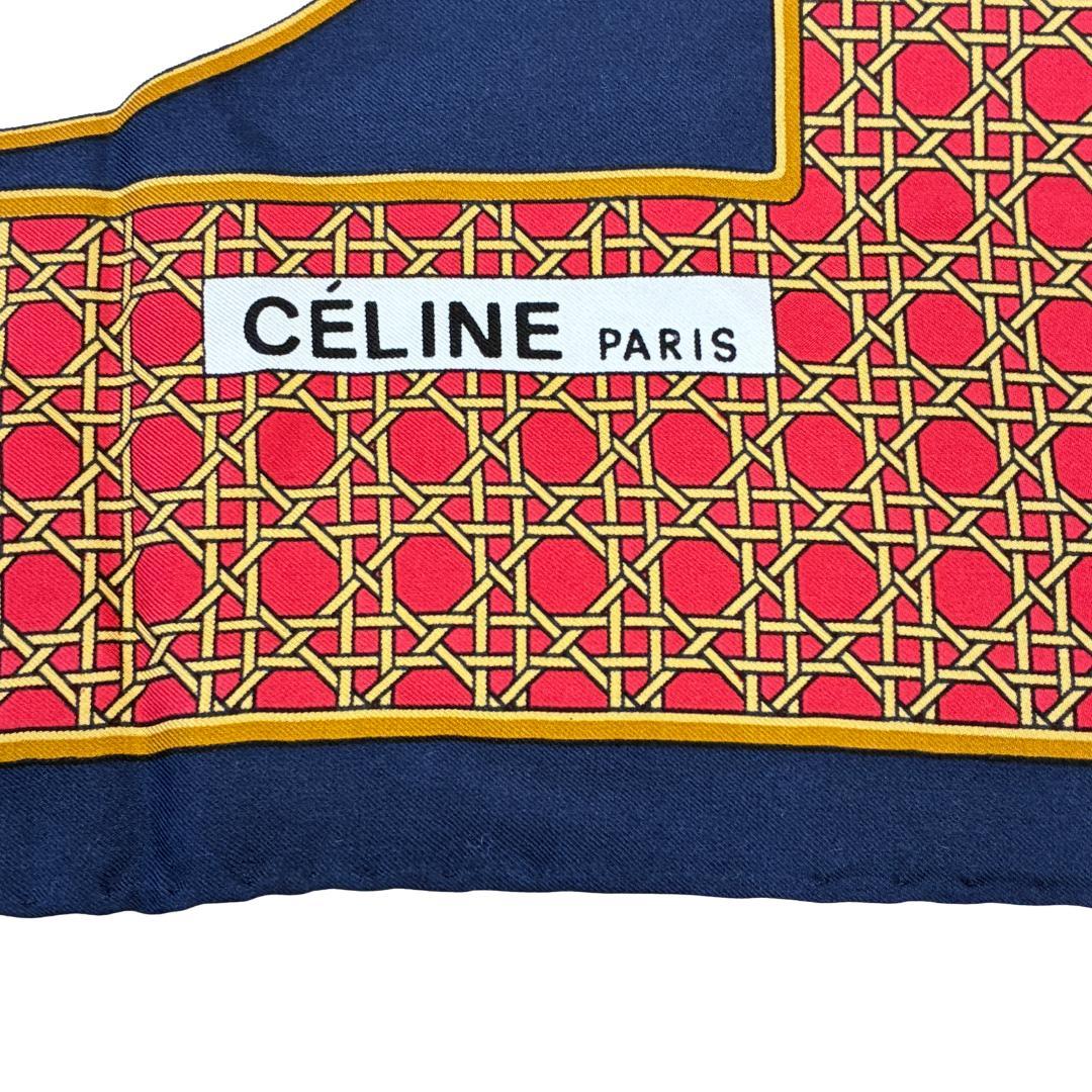 CELINE セリーヌ スカーフ シルク カレ 馬車 ネイビー レッド