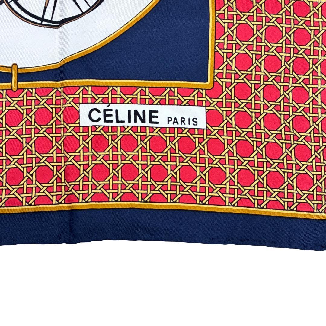CELINE セリーヌ スカーフ シルク カレ 馬車 ネイビー レッド